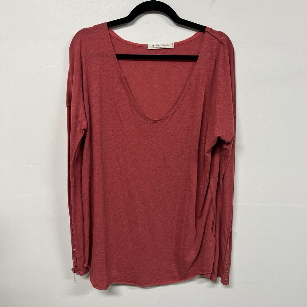 Free People Long Sleeve Shirt Size M Crimson Sienna Flor De Mayo Tee Lightweight